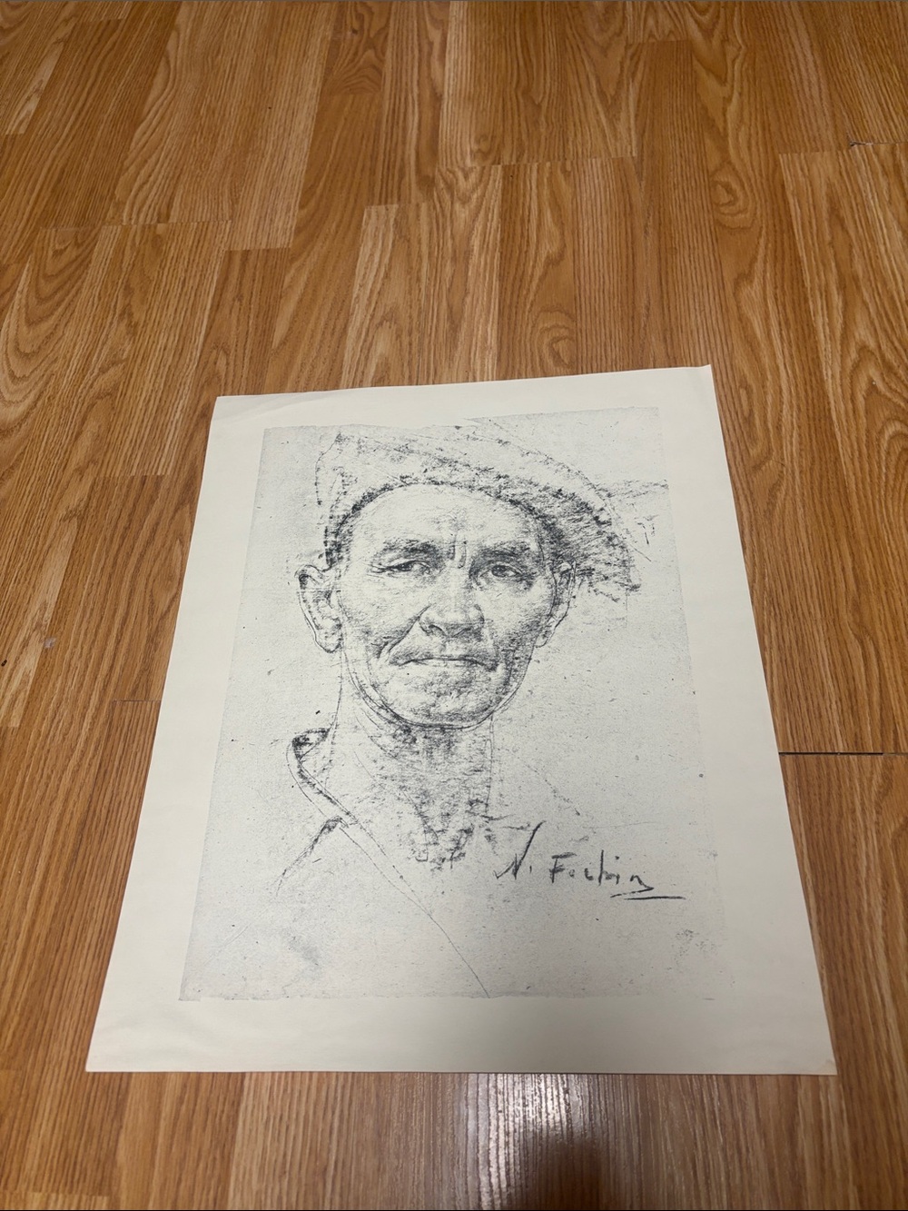 Signed Black and White Portrait Sketch  - The famous artist N Fechin